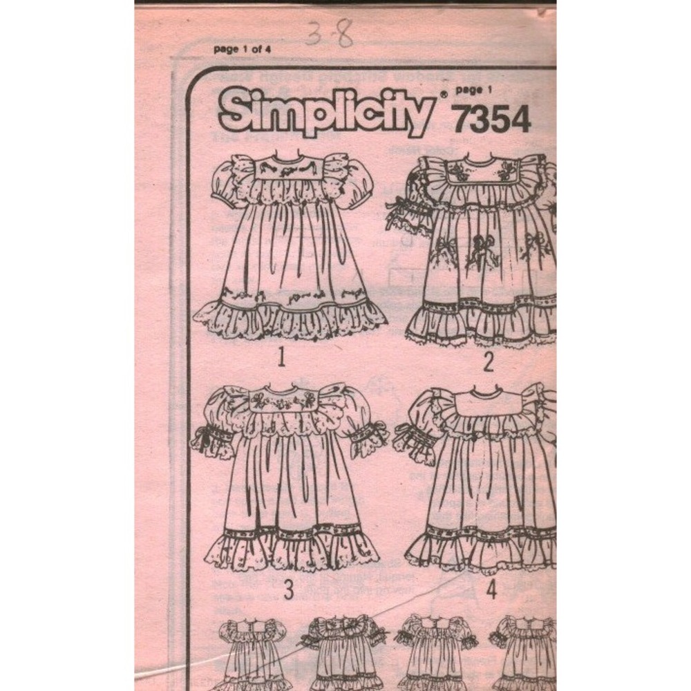 Vintage‎ Simplicity 7354 Girls Dress Sewing Pattern Ruffled Puffed Sleeve Sz 3-8